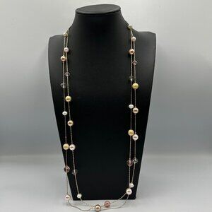 3/$30 RMN Necklace Gold Tone Multi Bead Glass Faux Pearl Crystal Two Strand 36"